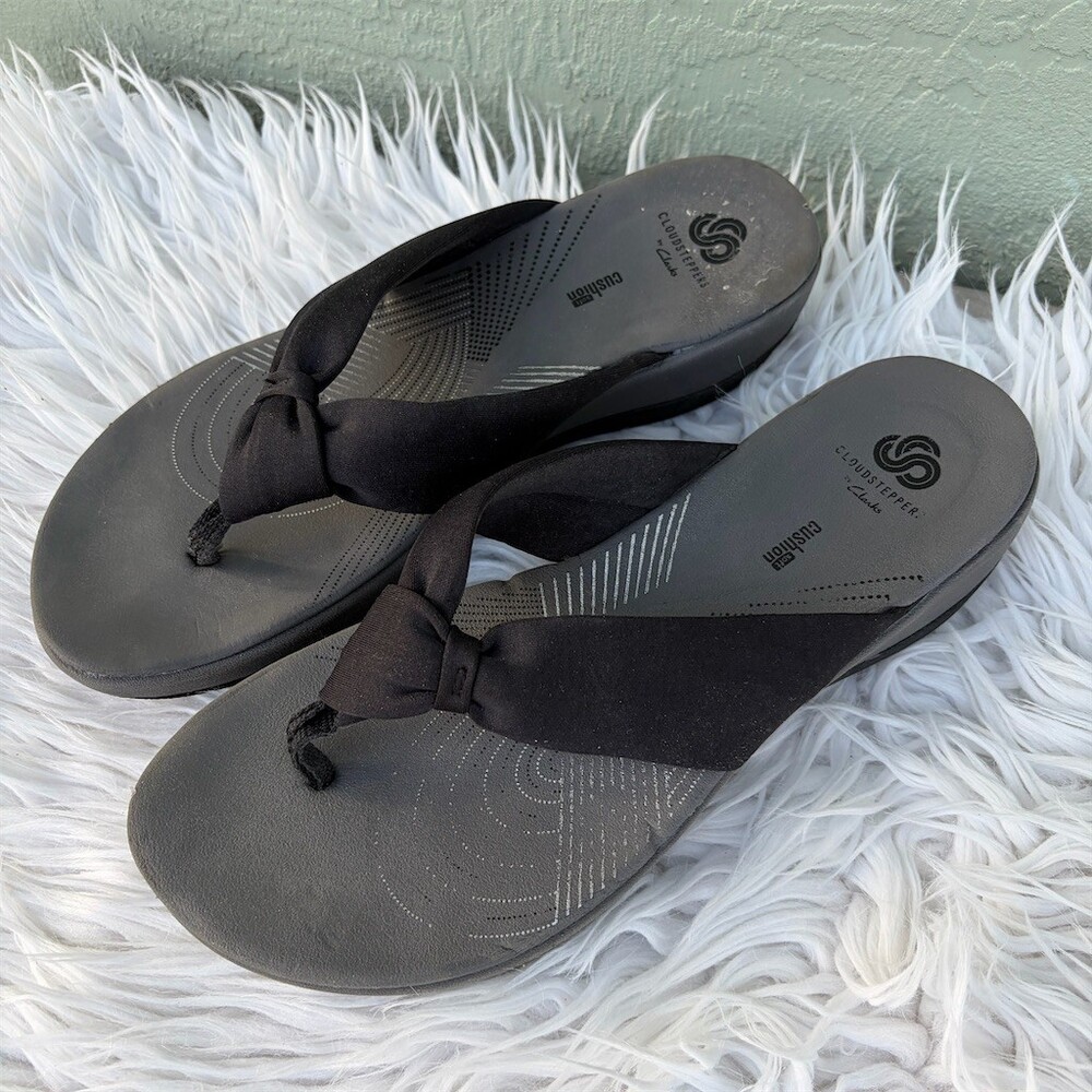 Clarks Cloudsteppers Arla Glison Thong Flip Flop Sandals Black Womens 9